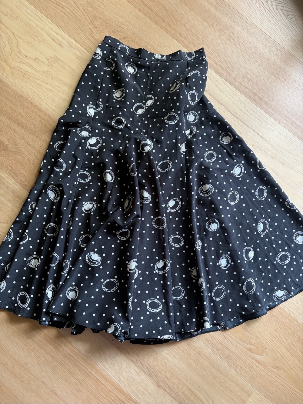 Vintage, Black Polka & Orbit Circle Midi Skirt